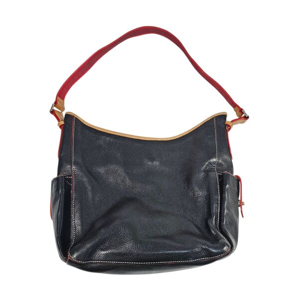 Francesco Biasia Black Leather Shoulder Bag With Red Trim Made in Bulgaria - Picture 1 of 11